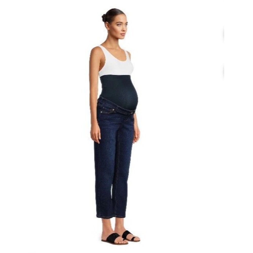 New Time & Tru Maternity Dark Wash Straight Jeans with Belly Band Size M(8-10)